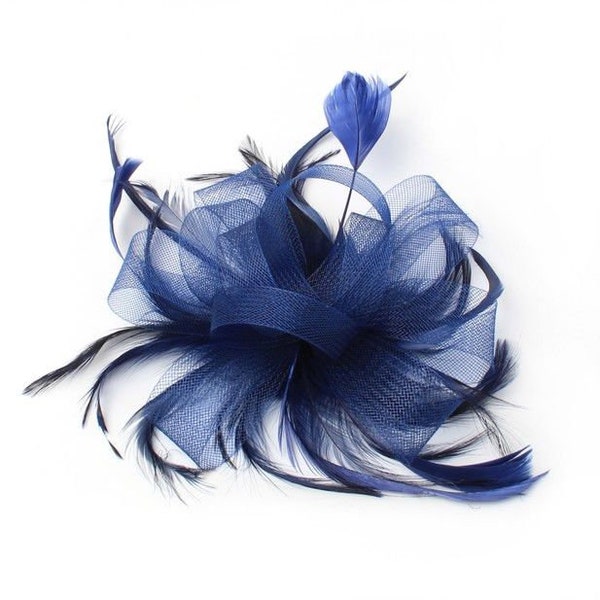 Navy fascinator with clear slide navy blue wedding Fascinator ladies day Derby day hat, Races hat