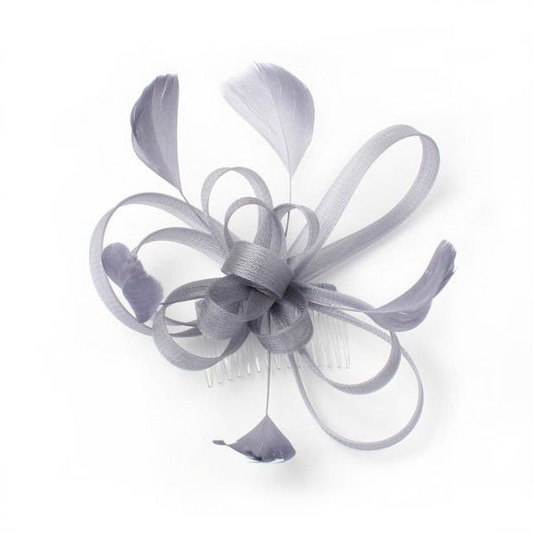 Silver Grey sinamay fascintor, wedding fascinator, flower fascinator, silver church hat, bridal fascinator, wedding headpiece, fascinator