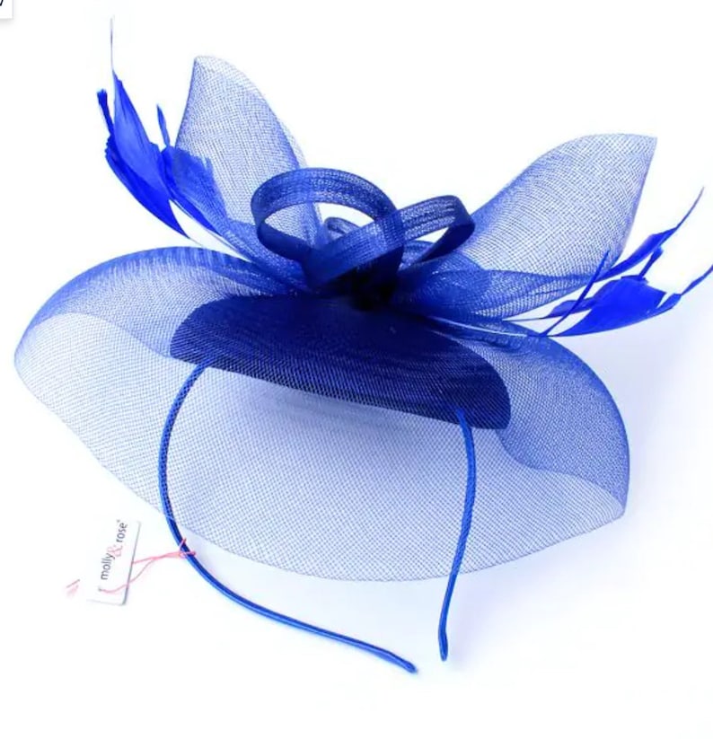 Royal Blue Fascinator op Alice band, Bruiloft, Ascot, ladies day, Races, Kentucky Derby hoed, Blue Fascinator, strand trouwhoed, Trouwhoed afbeelding 3