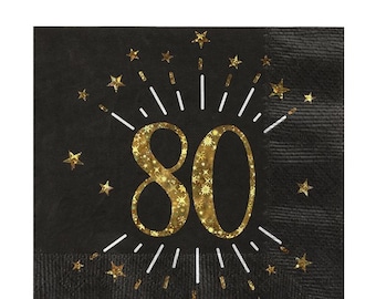 Sparkling Gold 80th Napkins - 25cm Pack of 10