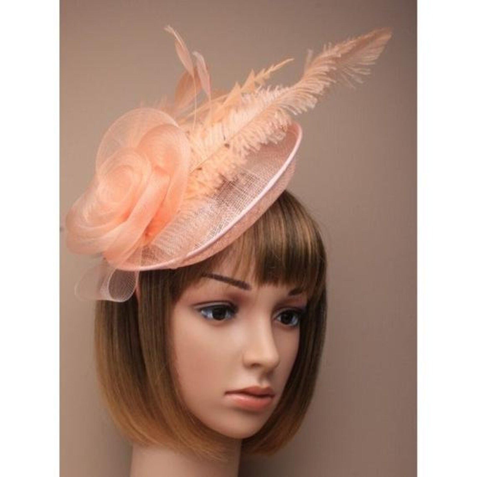 Large Peach fascinator feather fascinator wedding Etsy
