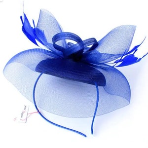 Royal Blue Fascinator op Alice band, Bruiloft, Ascot, ladies day, Races, Kentucky Derby hoed, Blue Fascinator, strand trouwhoed, Trouwhoed afbeelding 8