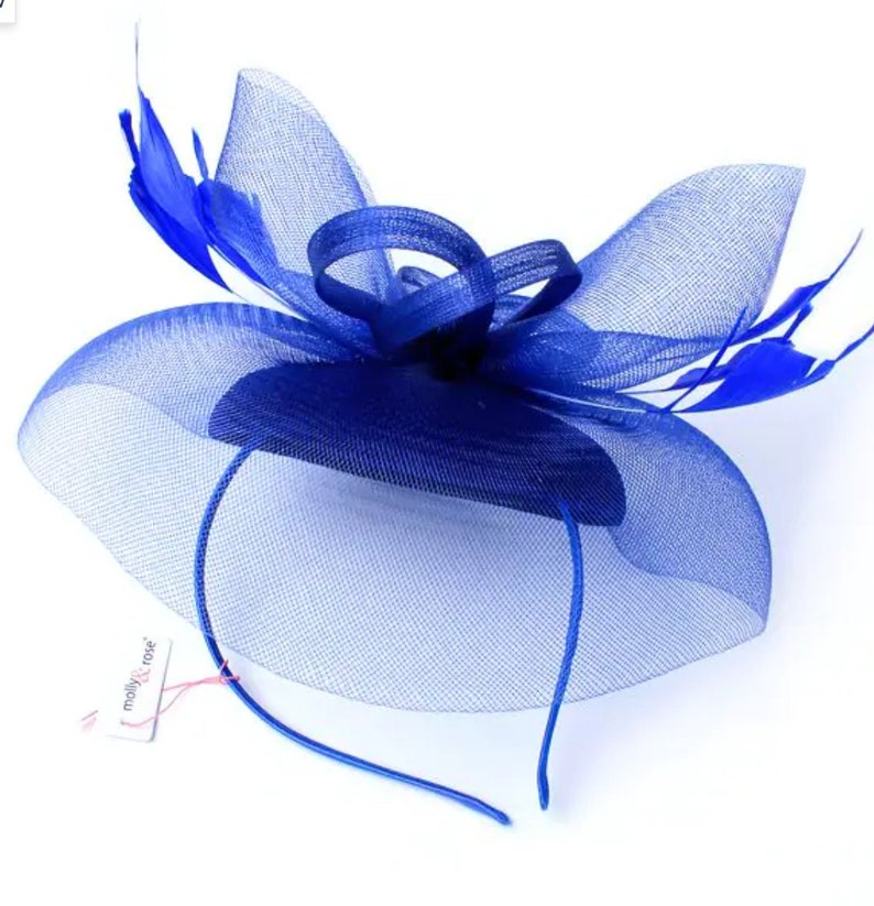 Royal Blue Fascinator op Alice band, Bruiloft, Ascot, ladies day, Races, Kentucky Derby hoed, Blue Fascinator, strand trouwhoed, Trouwhoed afbeelding 8