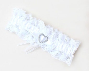 Garter White ribbon and lace garter with centre heart detail