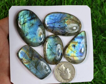 Natural Labradorite Gemstone 5 Pcs 301 Crt. Flashy Labradorite Cabochon, Blue Labradorite Lot, Labradorite Pendant, Labradorite Jewelry Cabs