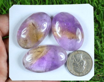 Natural Purple Ametrine Gemstone, 3 Pieces 235 Carat, AAA Purple Ametrine Cabochon, Wholesale Ametrine Lot, Oval Shape Ametrine, Gift Supply