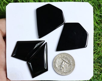 Top Natural Black Onyx Cabochon, 4 Pieces 110 Carat, Diamond Cut Onyx Gemstone, Kite Onyx Lot, Crystal Onyx Cabochon, Faceted Onyx Gemstone