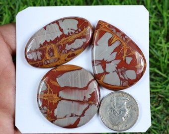 AAA Red Noreen Jasper Cabochon 3 Pieces Lot Of 201 Carat, Rare Noreen Jasper Gemstone For Jewelry, Crystal Noreen Gemstone, Anniversary Gift