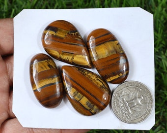 Yellow Tiger Eye 4 Pieces Cabochon Lot Of 170 Carat, Alluring Tiger Eye Lot, Natural Stones Tiger Eye Gemstone, Handmade Flatback Tiger Eye