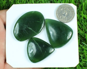 Natural Serpentine Cabochon, 3 Pieces 190 Carat, Mix Shape Serpentine Gemstone, Green Nephrite Lot Nephrite Jade Cabochon For Jewelry Making
