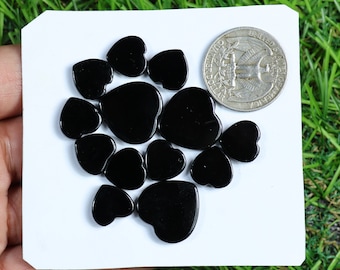 Natural Heart Black Onyx Gemstone, 13 Pieces 70 Carat, Heart Onyx Lot, Faceted Onyx, Loose Gemstone, Tiny Heart Shape Onyx Gemstone Jewelry
