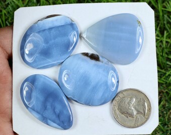 AAA Natural Blue Opal Gemstone, 4 Pieces 175 Carat, Mix Shape Blue Owyhee Gemstone, Top Quality Blue Owyhee Opal Cabochon, Flatback Owyhee