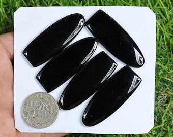 AAA Quality Black Onyx Cabochon, 5 Pieces 165 Carat, 47x17 mm Semi Oval Onyx Gemstone, Crystal Onyx Lot, Hand Polished Onyx Gemstone Jewelry