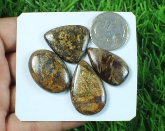 Natural Bronzite Gemstone, 4 Pieces 138 Carat, Gold Bronzite Stone, Mix Shape Bronzite Cabochon, Crystal Bronzite Lot, Handmade Bronzite Lot