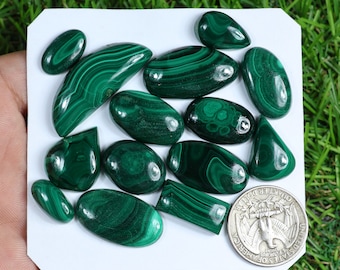 Natural Green Malachite Gemstone, 14 Pieces 300 Carat, Malachite Cabochon Mix Shape Malachite Tiny Malachite Handmade Malachite For Jewelry