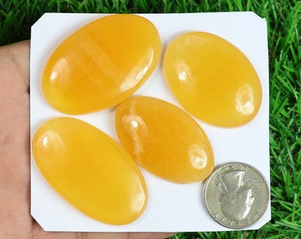 Natural Yellow Calcite Gemstone, 4 Pieces 356 Carat, Crystal Calcite Cabochon, Oval Shape Calcite Lot, Handmade Calcite For Jewelry Making
