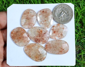 Faceted Strawberry Quartz Gemstone , 7 Pieces 95 Carat, Checker Cut Cherry Quartz, Loose Cabochon, Handmade Crystal Pink Strawberry Quartz