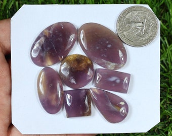 Natural Purple Moss Agate Gemstone, 7 Pieces 120 Carat, Hand Polished Moss Gemstone, Purple Moss Crystal Stone, Loose Gemstone, Gift For Her