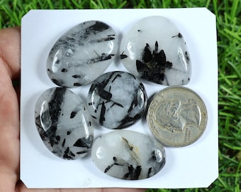 Top Natural Black Rutile Gemstone, 5 Pieces 195 Carat 31x25 mm, Crystal Rutile Cabochon, Handmade Rutile Lot Mix Shape Rutile Quartz Crystal