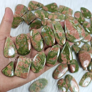 Natural Unakite Jasper Cabochon, Bulk Mix Shape Unakite Gemstone, Green Unakite Jasper Lot, Loose Cabochon Wholesale Unakite Jasper Gemstone