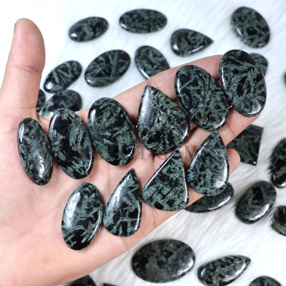 Green Chinese Writing Jasper Cabochons: Loose Gemstone Bulk Flat Back Stones Wholesale Lots Supplies