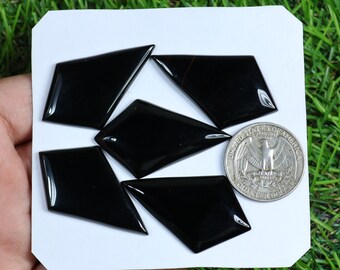 AAA Natural Kite Onyx Gemstone, 5 Pieces 115 Carat, Black Onyx Gemstone, Kite Shape Onyx Lot, Back Side Flat Onyx, Hand Polished Onyx Stone