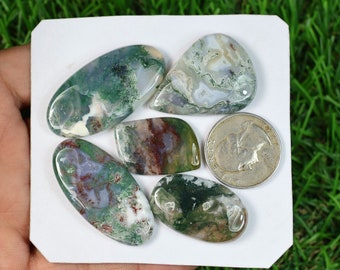 Green Moss Agate Gemstone 5 Pieces Lot Of 175 Carat, Crystal Moss Gemstone, Handmade Moss Agate Lot For Jewelry, AAA Green Moss Gemstone Lot