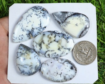 Natural Dendrite Agate Gemstone, 5 Pieces 210 Carat, Dendritic Cabochon, Large Size Dendrite Gemstone, Crystal Dendrite Agate Cabochon Stone