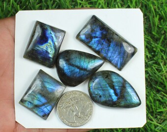 Blue Labradorite Gemstone 5 Pcs 245 Crt. Hand Polished Labradorite Lot, Mix Shape Labradorite, Natural Labradorite Cabochon, Wedding Gifts