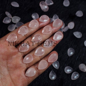 Briolette de forma de pera facetada de cuarzo rosa rosa natural, lote de cuarzo rosa briolette de 12x16 mm, briolette facetada de cuarzo rosa en forma de lágrima calibrada