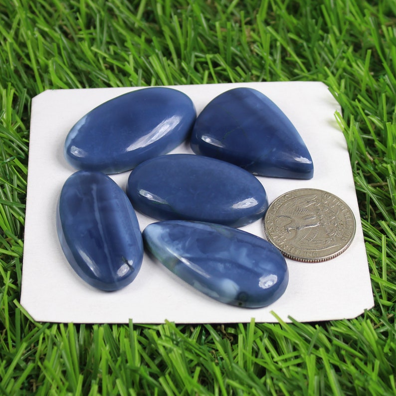 Blue Opal Cabochon Natural Blue Opal Gemstone 246 Carat 40x22 mm Jewelry Making Blue Opal Wire Wrapping Gemstone #NG-4383 5 Pieces