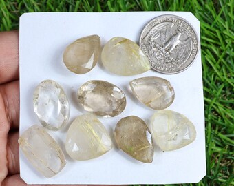 Faceted Rutilated Quartz Gemstone, 9 Pieces 110 Carat, Mix Shape Rutile Gemstone, Checker Cut Rutile, Crystal Rutile Stone, Rutile Quartz