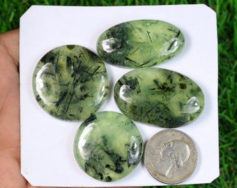 Natural Green Prehnite Gemstone, 4 Pieces 285 Carat, Handmade Prehnite Stone, flat back Prehnite Gems, Rare Prehnite, Birthday Gift #NG-5751