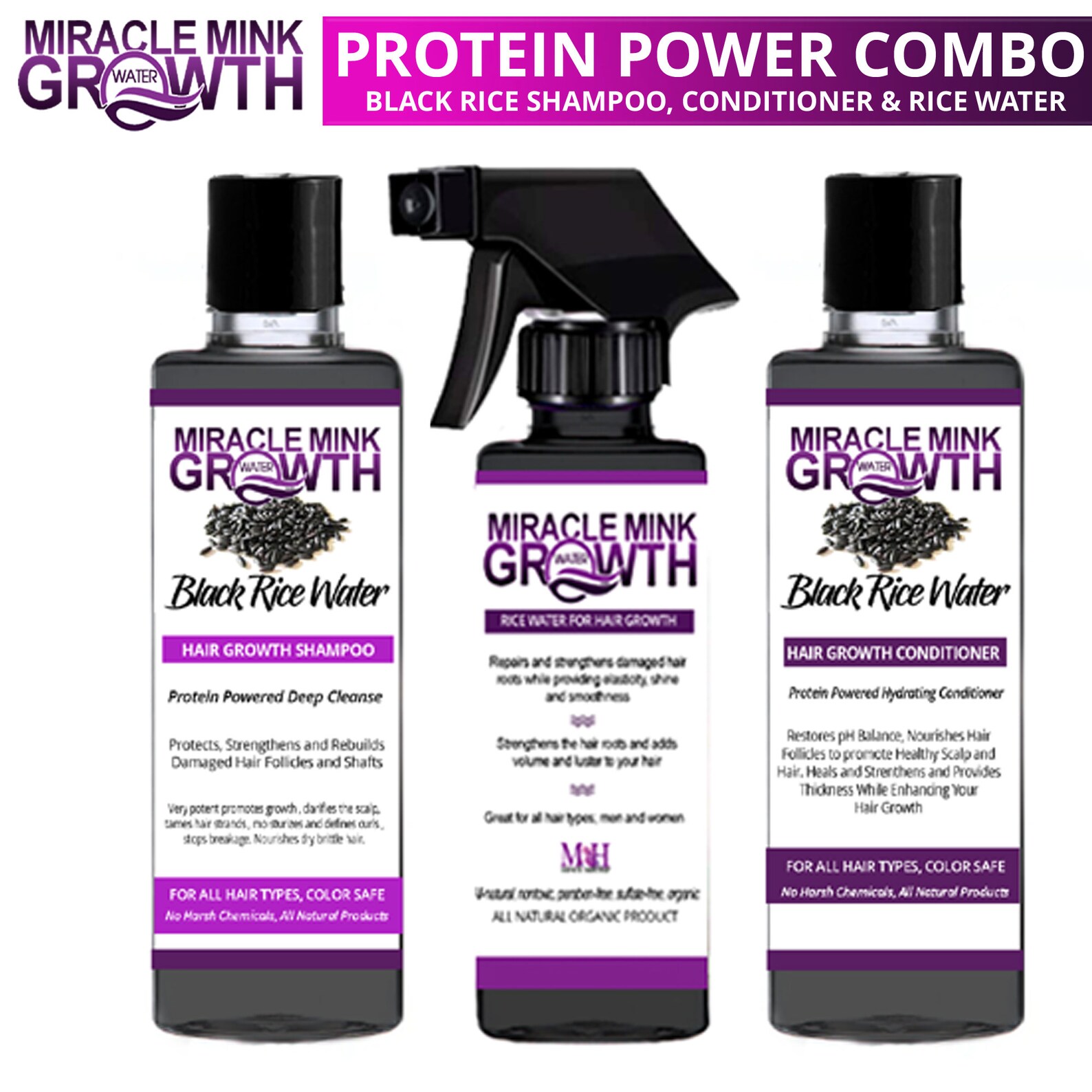 Miracle Mink Hair Growth Protein Power Pack 2 Black Rice Etsy