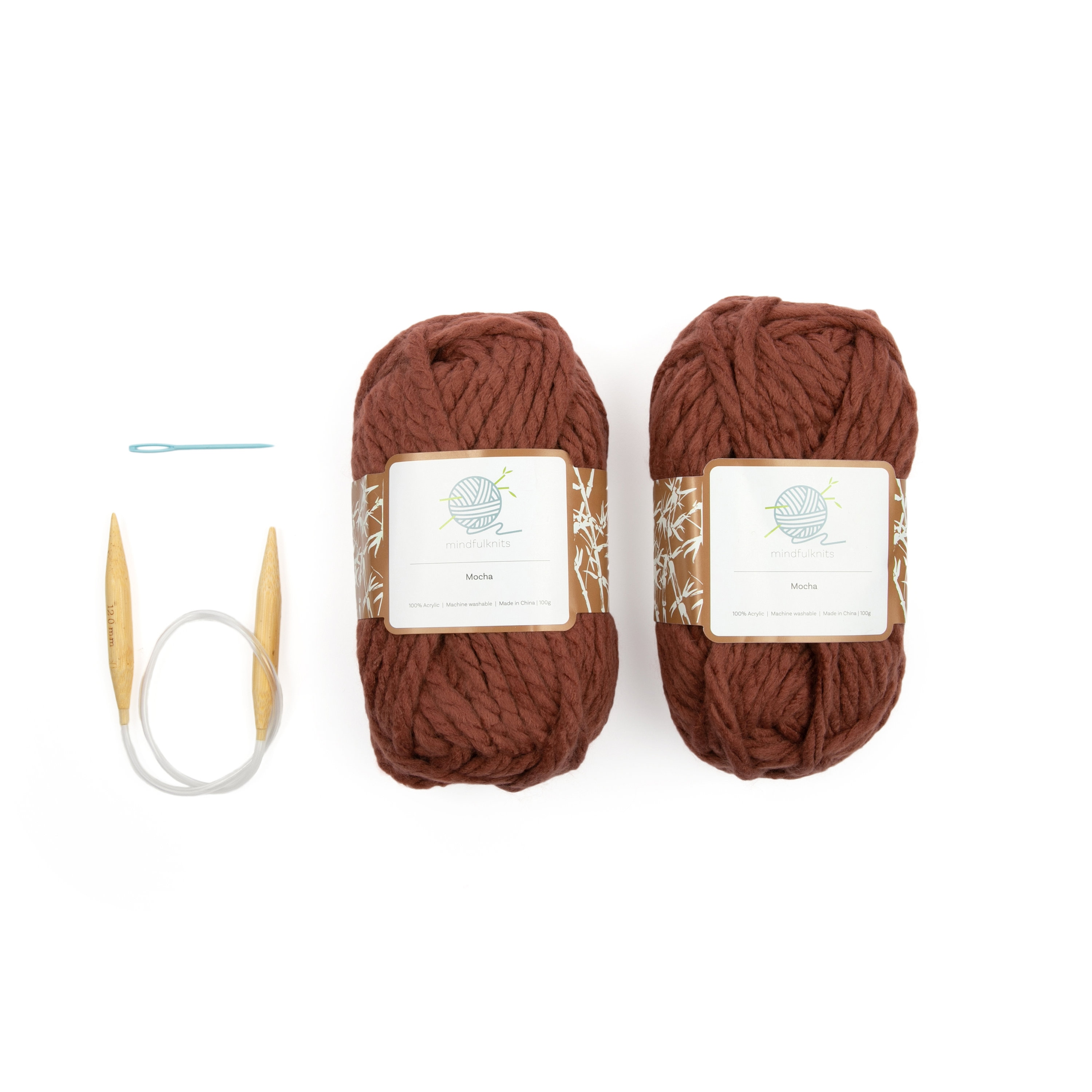 mindfulknits Mindfulness Flora Beginners Knitting Kit, Includes 100% Cotton Knitting Yarn, Circular Knitting Needles, Yarn Needle - Make W