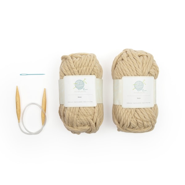 mindfulknits Kit d'apprentissage du tricot – Tricoter un gros bonnet – Fil à tricoter épais en acrylique – Malai – Ensemble de fournitures de tricot de base pour débutants