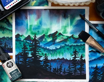 Paisaje misterioso en acuarela