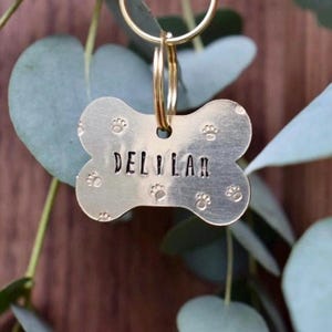 Bone Tag - Personalised dog tag cat ID tag hand stamped copper brass aluminium pet tag