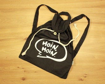 Festivalbag"Moin Moin"schwarz Jute/Beutel/Festivalbag/Baumwollbeutel/Backpack/Turnbeutel/Jutebeutel/Juterucksack/Stofftasche/Rucksack