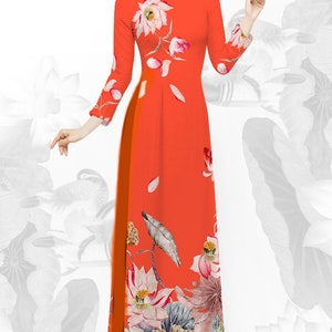 Ao Dai Traditional Vietnamese Long Dress Collections with Pants Silk 3D ADVN1390 Ao Dai Traditional Vietnamese Long Dress Collections with Pants Silk 3D ADVN1390