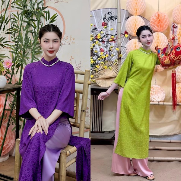 Vietnames Aodai Gam suông nguyên bộ(relax form with pants)--fast ship