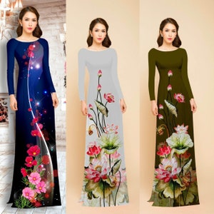 Vietnamese Ao Dai for Women 3d lotus print(with pants), Ao Dai for Girls, Ao Dai for Women, Ao Dai Viet Nam 3D print-ready to ship