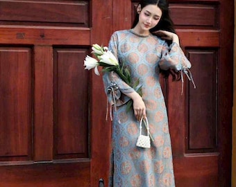 Ao Dai Lunar New Year 2026 | Premade Ao Dai Gam suong silk for Women and teen set include pants