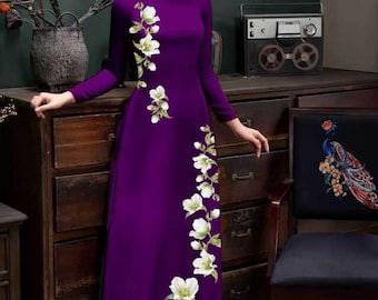 Vietnamese Traditional Ao Dai silk 3d print for Women|girl  (set with pants)