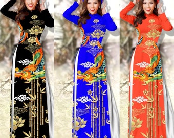 Vietnamese Traditional Ao Dai for Women nguyen bo(with pants) 3d dragon print