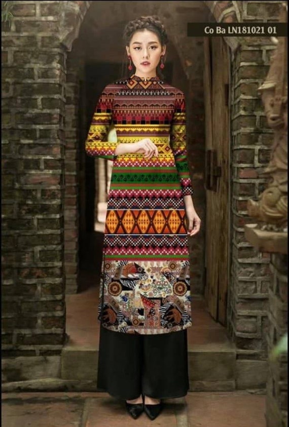 Ao Dai Traditional Vietnamese Long Dress Collections with Pants Silk 3D ADVN1390 Ao Dai Traditional Vietnamese Long Dress Collections with Pants Silk 3D ADVN1390