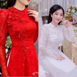 Pre-made : Vietnamese 6 Layers Lace and Voan Dress Áo Dài Rendress ...