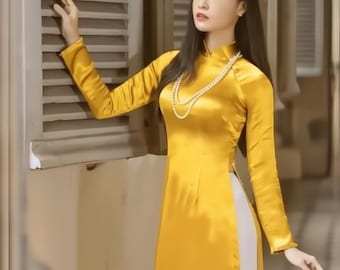 Ao Dai for Girls| Women solid color red|teal|blue|light pink|yellow | Ao Dai Lunar New Year 2026