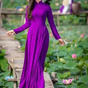 Ao Dai Lunar New Year 2026 | Vietnamese Traditional Ao Dai for Women  solid color with same color pants |purple|black|white