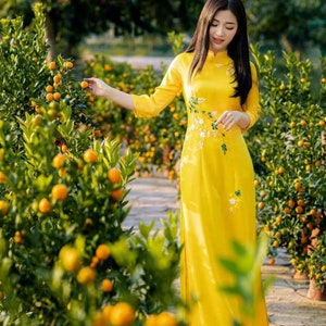 Vietnamese embroidery traditional Ao Dai for Women, Ao Dai for Girls, Ao Dai for Women, Ao Dai Viet Nam,ao dai theu -ready to ship